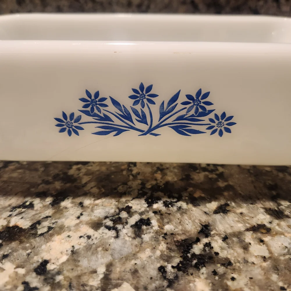 Vintage Anchor Hocking Loaf Pan with Blue Cornflower Pattern #441